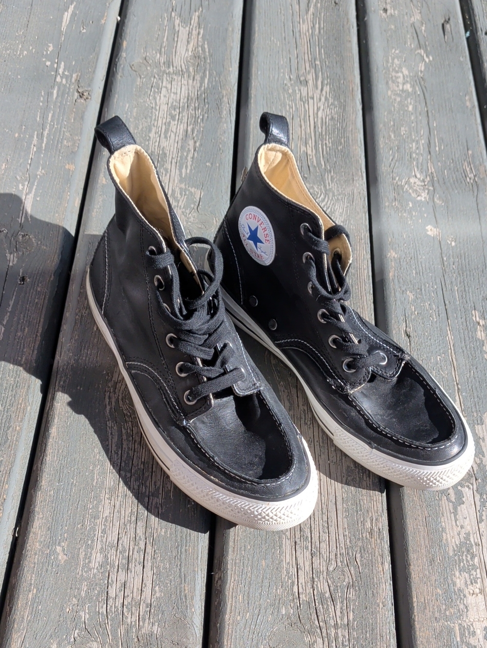 Converse Men's Black Leather High-Top Sneakers - Picture 13 of 14